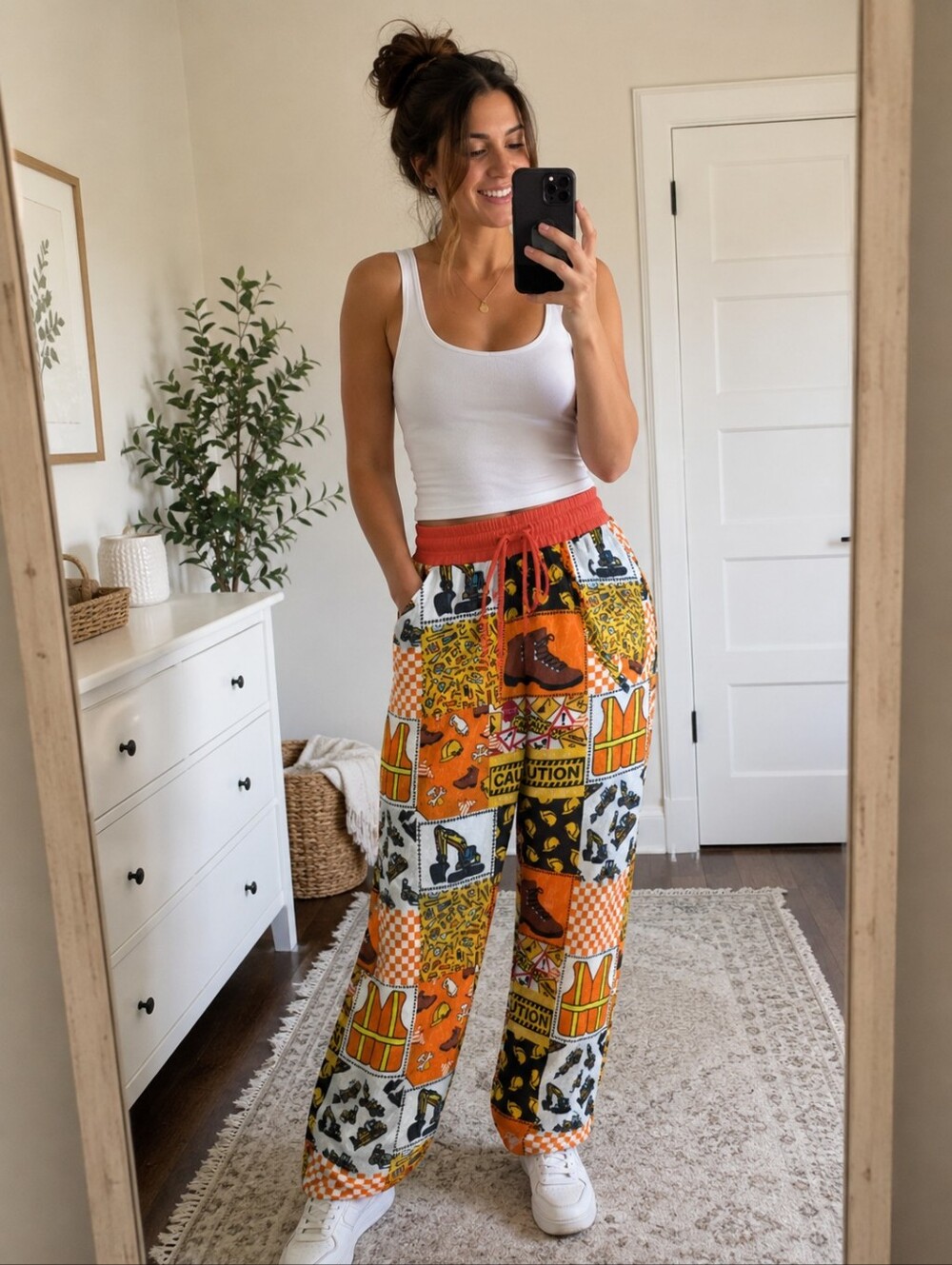 Bamboo Construction Mom Joggers Women's Size M NWOT